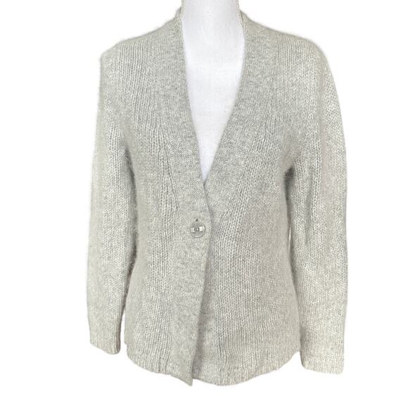Sarah Spencer sz L Cardigan Angora Wool Blend One Button Soft Cozy - Picture 1 of 4